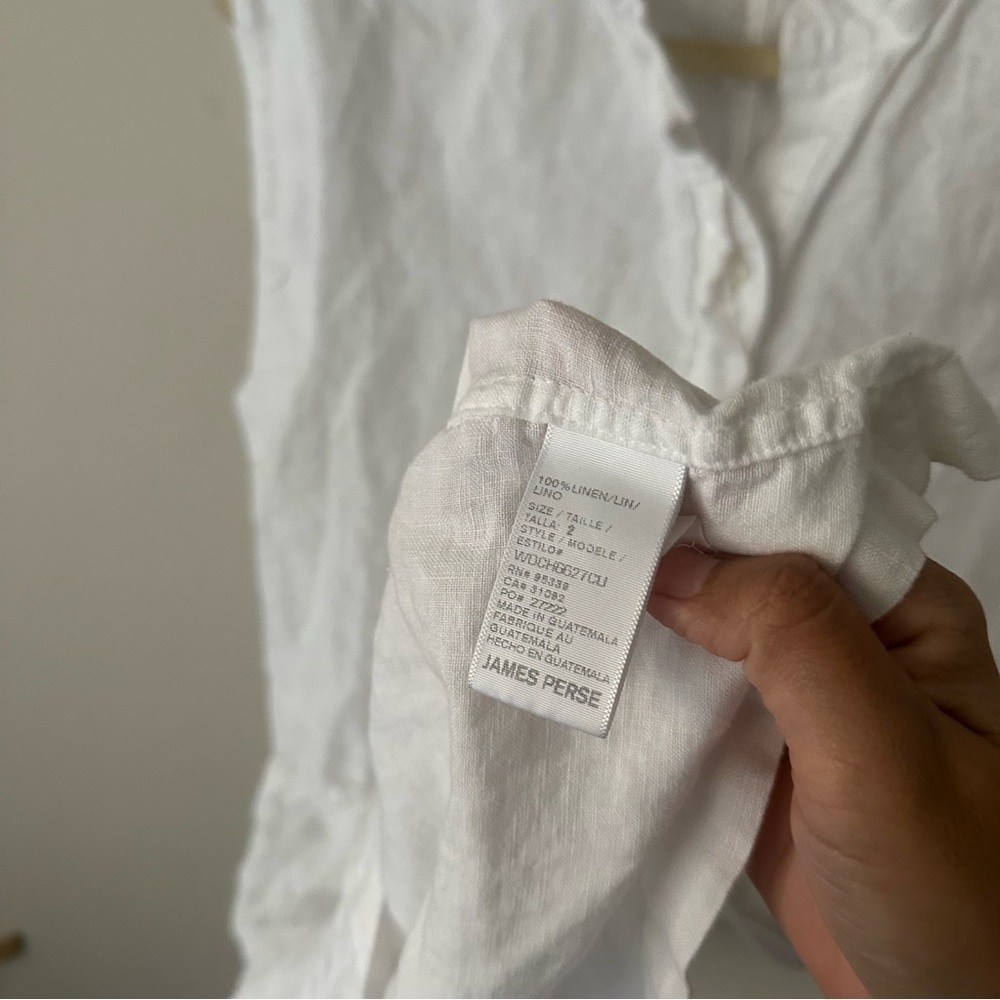 JAMES PERSE 100% Linen Drawstring Dress White Drop Waist Tie Waist Button Front - Picture 7 of 10